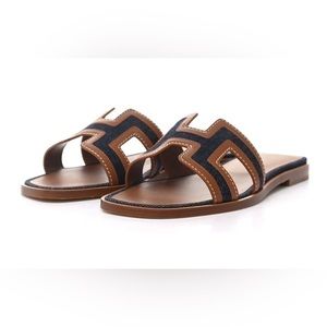 BNIB AUTHENTIC HERMES Denim and Gold blue brut Orans SZ. 37 or 7 - hard to find